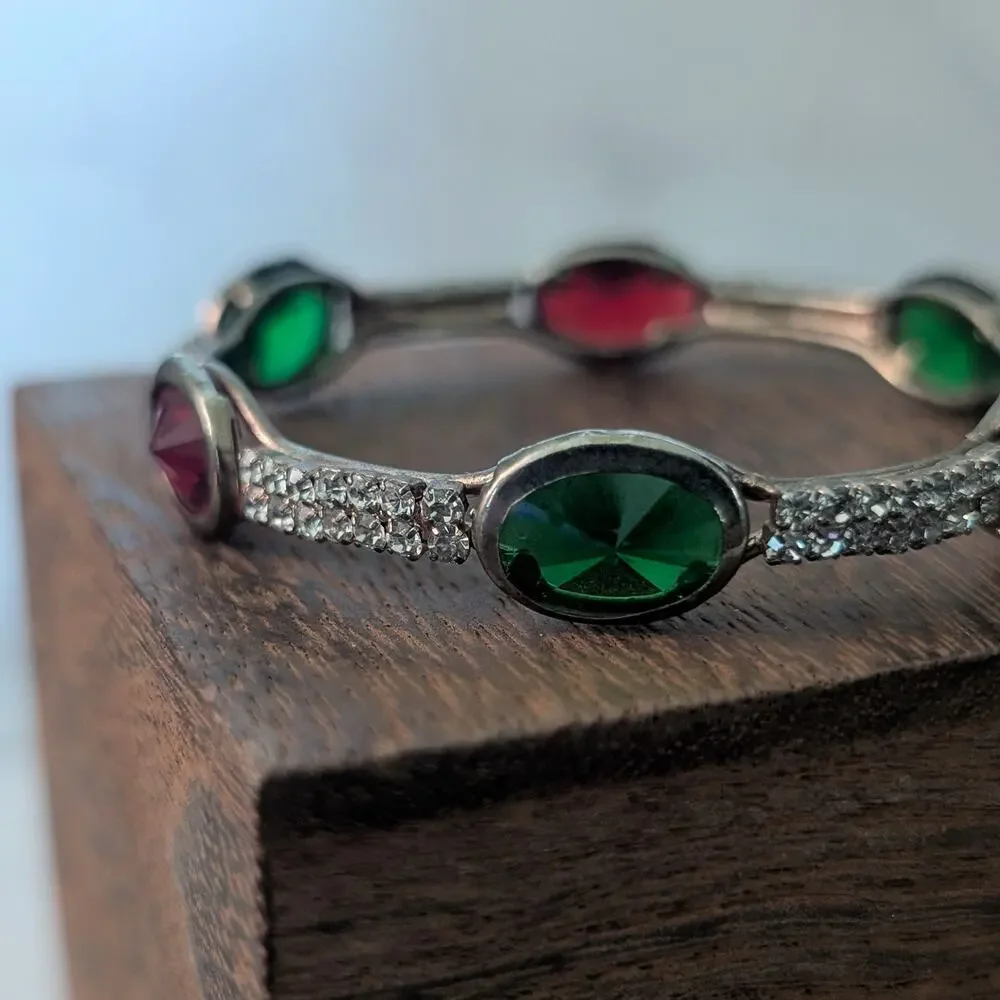 Vintage Bangle Bracelet - Red, Green, Clear - Just Over 6.75" - Picture 2 of 8